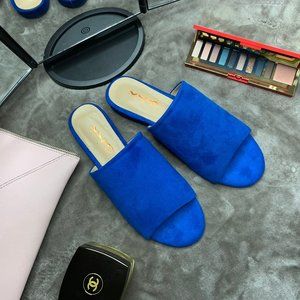 Blue suede slipper